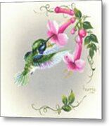 Hummingbird With Trumpet Flowers 2 Metal Print