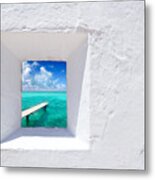 Ibiza Mediterranean White Wall Window Metal Print