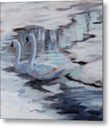 Ice And White Feathers Metal Print