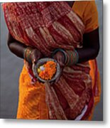 Indian Woman  Offering Puja  For The Metal Print