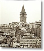 Istanbul. Galata Tower B&w Metal Print