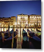 Italy, Veneto, Venice, Row Of Gondolas Metal Print