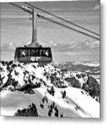 Jackson Hole Aerial Tram Over The Snow Caps Black And White Metal Print