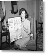 Jacqueline Kennedy Holding Newspaper Metal Print