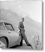 James Bond Coolly Leaning On His Aston Martin Metal Print