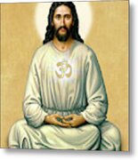 Jesus Meditating - The Christ Of India - On Gold With Om Metal Print