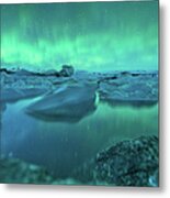 Jokusarlon Glacial Lake With Aurora Metal Print
