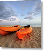 Kayaks On Beach Metal Print