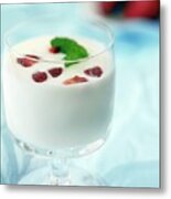 Kefir With Strawberries And Mint In A Dessert Glass Metal Print