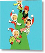 Kids On Christmas Tree Metal Print