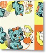 Kitten And Girl Pattern Metal Poster