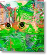 Kitty Collage Green Metal Print