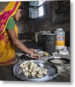 Lady At The Stall Kitchen Metal Print