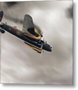 Lancaster Bomber On Fire Crashing Metal Print