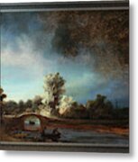 Landscape With A Stone Bridge By Rembrandt Van Rijn Metal Print