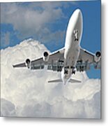 Large Airplane Flying Above A Cloudy Sky Metal Print