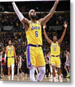 Lebron James Celebrates After Breaking The All-time Scoring Record Metal Print