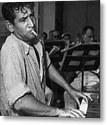 Leonard Bernstein Smoking At Piano Metal Print