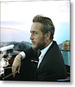 Life Is A Journey, Paul Newman, Movie Star, Cruising Venice, Enjoying A Cuban Cigar Metal Print