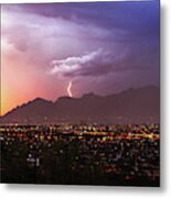 Lightning Bolt Over The Santa Catalina Mountains And Tucson, Arizona Metal Print