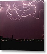 Lightning Over City Metal Print