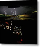 Lightning Storm As Seen Through Car Metal Print