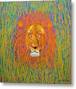 Lion In The Grass Metal Print