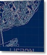 Lisbon Blueprint City Map Metal Print