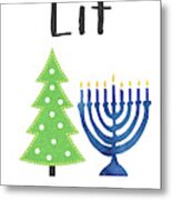 Lit Christmas And Hanukkah- Art By Linda Woods Metal Print