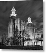 Logan Temple Glowing Under The Clouds Black And White Metal Print