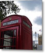 London Telephone Booth With Tower London Uk Metal Print