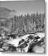 Looking Down Glacier Red Rock Falls Black And White Metal Print