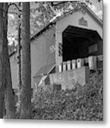 Looking Up At The Eagleville Covered Bridge Black And White Metal Print