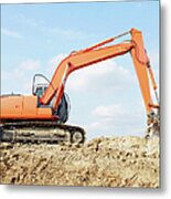 Low Angle View Of Construction Excavator Metal Print