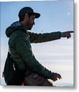 Male Hiker Pointing On The Summit In The North Cascades Metal Print