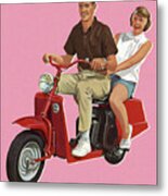 Man And Woman Riding A Scotter Metal Print