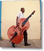 Man Carrying Bass To Gig Metal Print