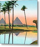 Man On Camel At Giza Pyramids Metal Print