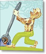 Man Pulling A Lever Metal Poster