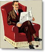Man Sitting In A Chair Reading A Newspaper Metal Poster