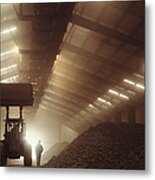 Man Standing By Earth Mover In Iron Ore Metal Print