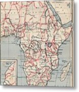 Map Of Africa In 1891 Showing Routes Metal Print