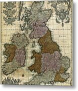 Map Of England, Scotland & Ireland Metal Print