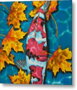 Maple Leaves And Koi Metal Print