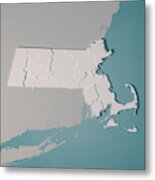 Massachusetts Us State Map Administrative Divisions Counties 3d Metal Print