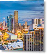 Miami, Florida, Usa Aerial Skyline Metal Print