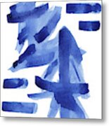 Modern Asian Inspired Abstract Blue And White Metal Print