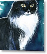 Molly Long Haired Tuxedo Cat Painting Metal Print
