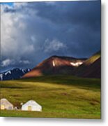 Mongolia, Kazakh Nomad Camp In Altay Metal Print