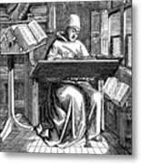 Monk At Work On A Manuscript Metal Print
